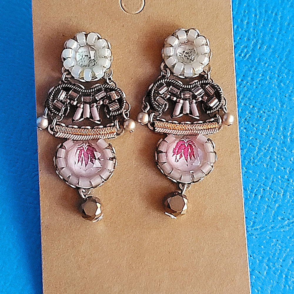 AYALA BAR BOJO Elegant Pink and Cream Earrings